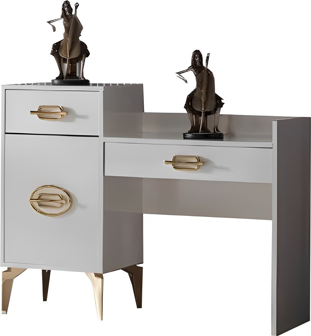 Elegante Makeuptafel Set voor de Slaapkamer met Kaptafel en Spiegel in het Wit, 2-delig