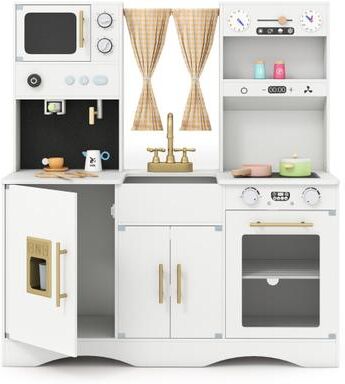 Costway Kids Kitchen Playset with Microwave and Coffee Maker for Ages 3+-White