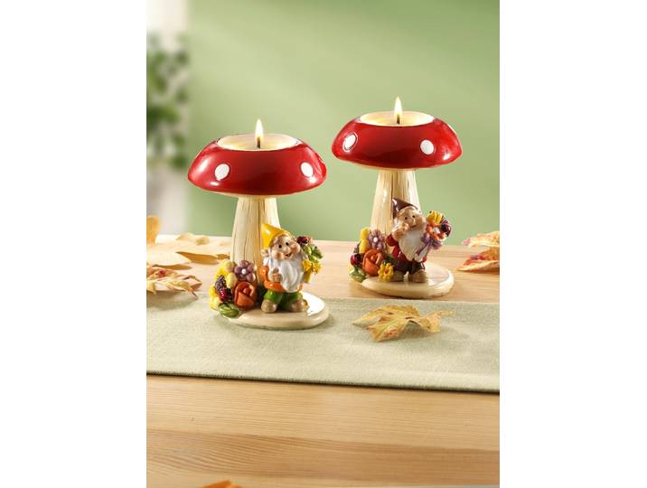 Originell gestaltete Teelichthalter, 2er-Set, Rot-Beige