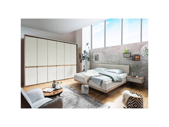 Bettgestell Barcelona I 200 x 200cm Korpus: Spanplatte, foliert Kopfteil: Kustleder Braun Eiche