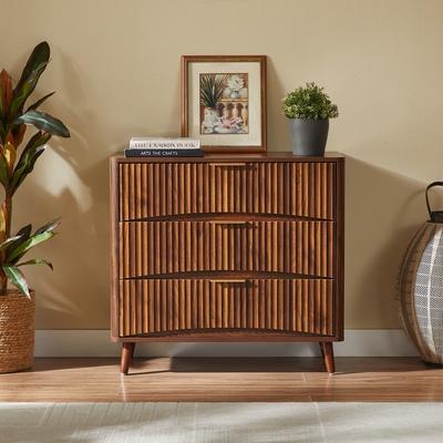 Fluted 3-Drawer Dresser with Metal Handles for Bedroom and Living Room