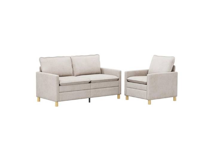 vidaXL Sofa Sofa Set 2 stk. Creme Polyester, 2 Teile, Sofa Set 2 stk. Creme Polyester