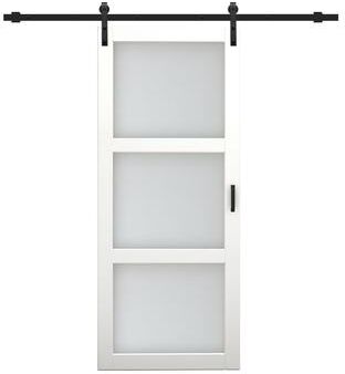 Klair Living 3 Lite Pre-Assembled Frosted Glass MDF Interior Sliding Barn Door with Hardware Kit and Door Handle