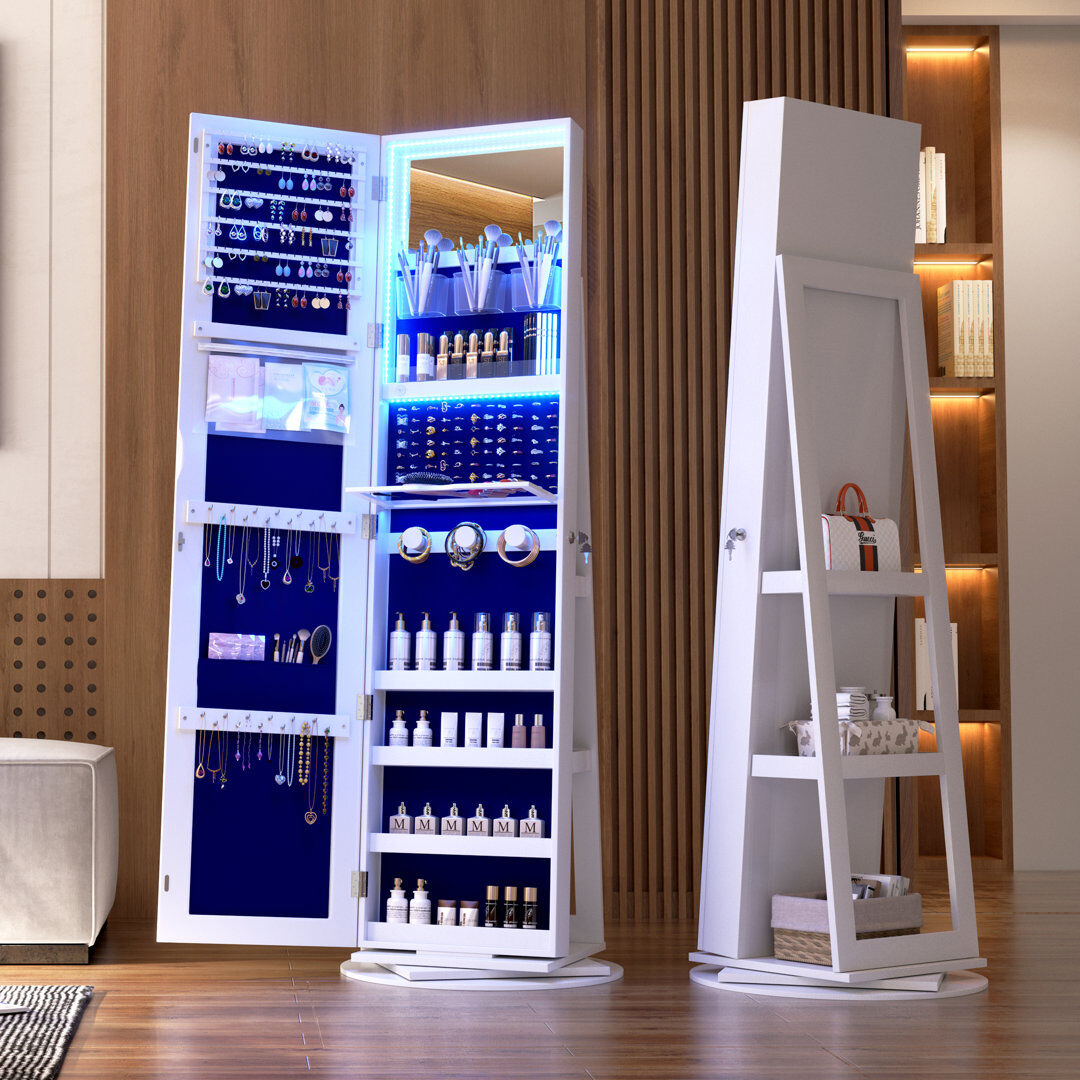 Union Rustic Blackhorse Jewellery Cabinet with Mirror Jewelry Armoire White/Blue 160cm H X 55cm W X 55cm D