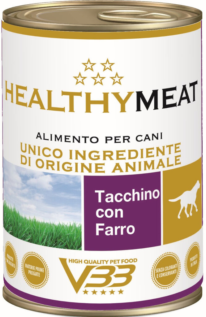 VBB HealthyMeat Paté Umido Cane Alimento Dietetico Monoproteico Completo Tacchino e Farro 400 g