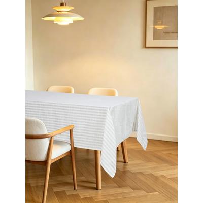 Tischdecke OTTO HOME "Marric 1 Stück, halbtransparent, Dekoration" Gr. 3, weiß (beige), B:135cm L:180cm, Polyester, Tischdecken, Tischdecke, halbtransparente Tischdecke, Leinenoptik mit Streifen