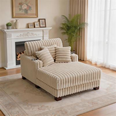 Lumibee "41.7"" Upholstered Plush Corduroy Chaise Lounge with Pillows"