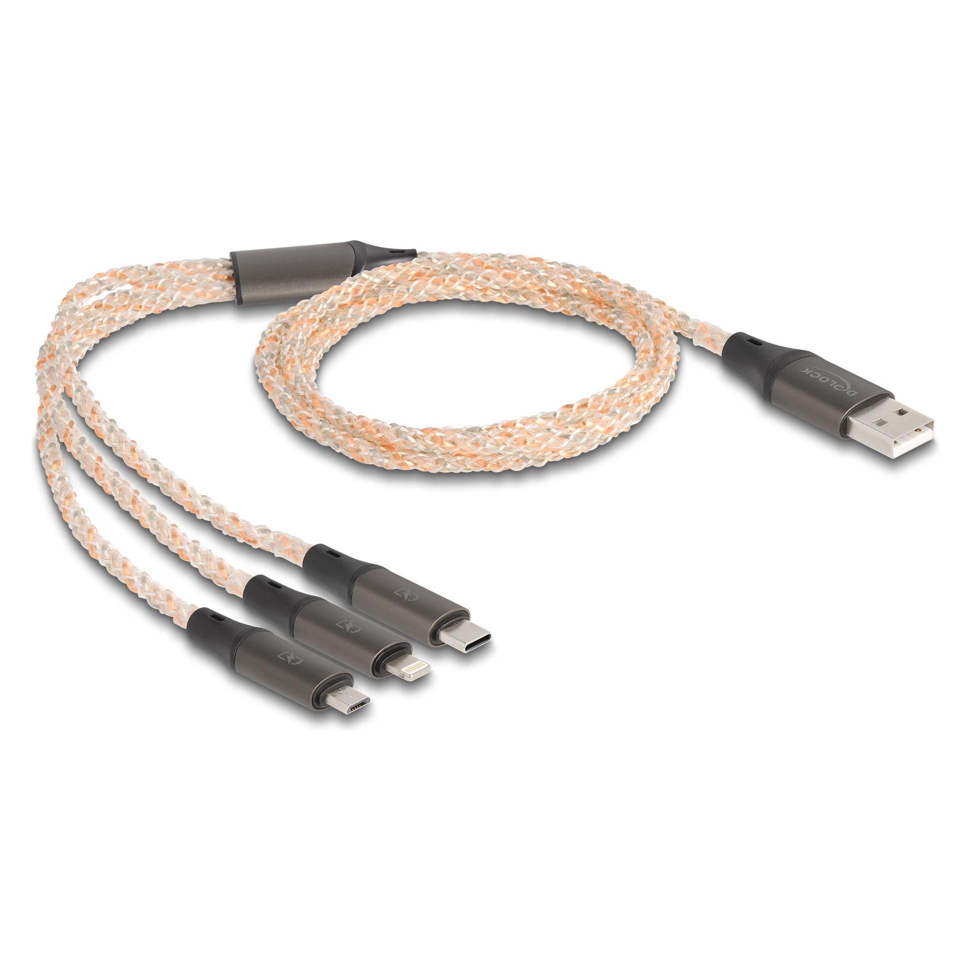 Delock USB RGB Ladekabel 3 in 1 Typ-A zu Lightning / Micro U (1.20 m, USB 2.0) (88158)