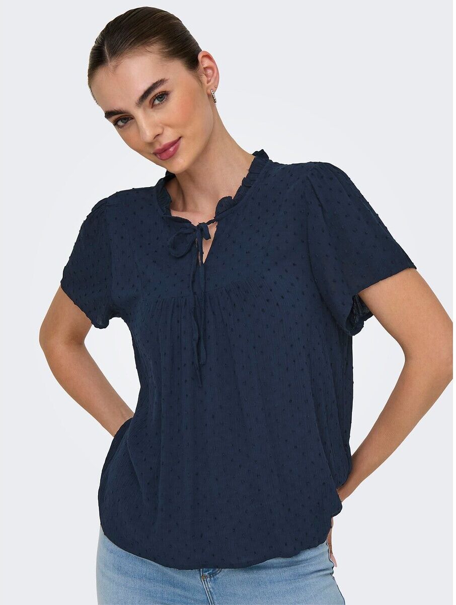 JDY Blouse fluide, col volanté à nouer