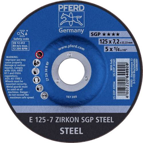 PFERD TOOLS 62212737 E 125-7 ZIRKON SGP STEEL Schruppscheibe gekröpft Durchmesser 125mm Bohrungs-Ø 22.23mm Stahl 10St.