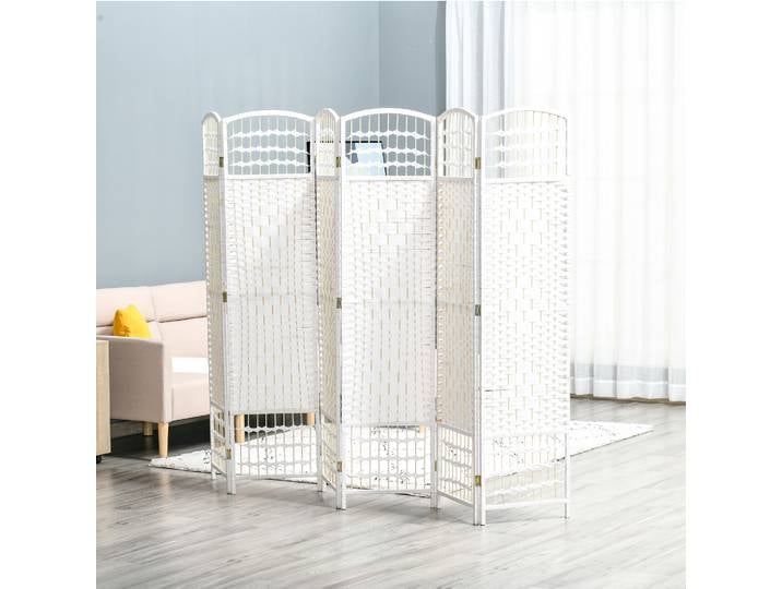 HOMCOM Paravent 6 Panneaux Bois Peuplier Blanc Paille