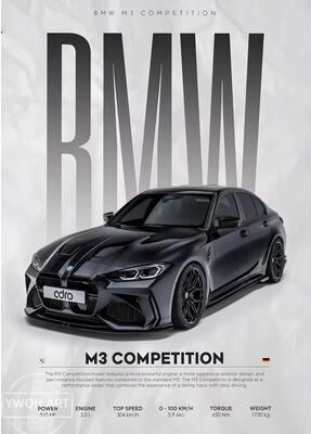 Inspired Finds Black Famous Cars Canvas Wall Art Print For Modern Home Decoration, Automotive Racing Poster m3 Competition Black Front 11.81x16.54in Unframed