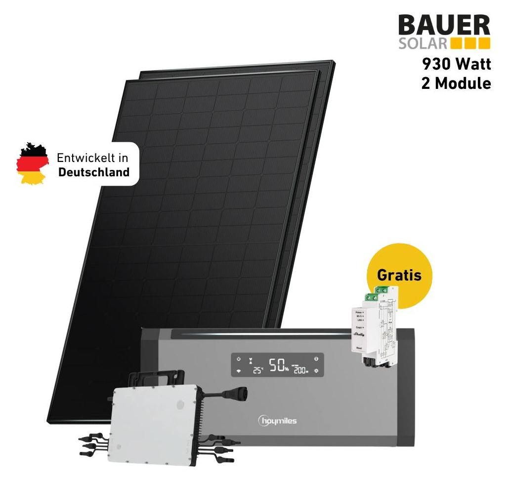 900 Watt, Bifazial Komplettset, Balkonkraftwerk, Hoymiles HiBattery 1920 AC, Halterung Bitumendach, AC-Anschlusskabel