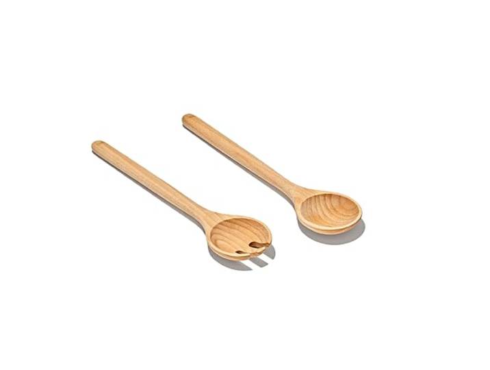 OXO Good Grips Salatbesteck aus Buchenholz, 2-teilig Ineinanderlegbar, runde Griffe, Zinken halten Blätter locker, Mineralöl-Finish, nur von Hand spülen