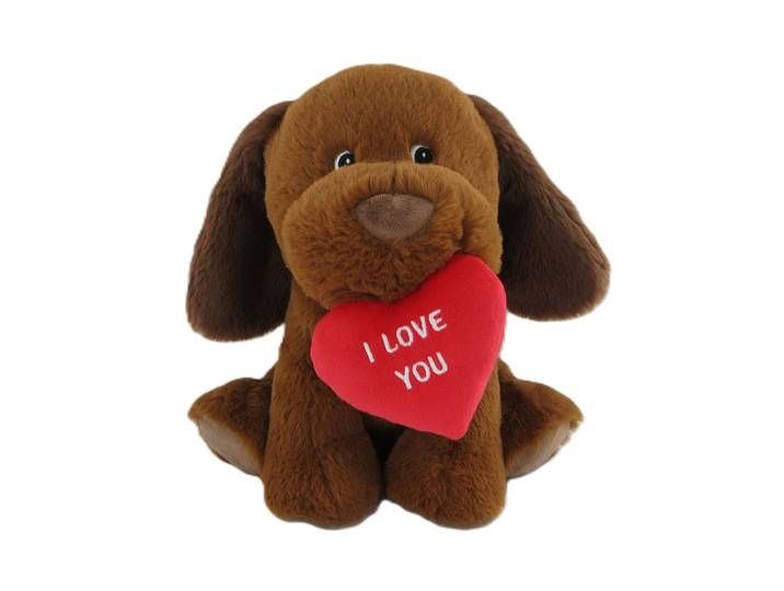 St Valentin Peluche chien assis avec coeur 35cm