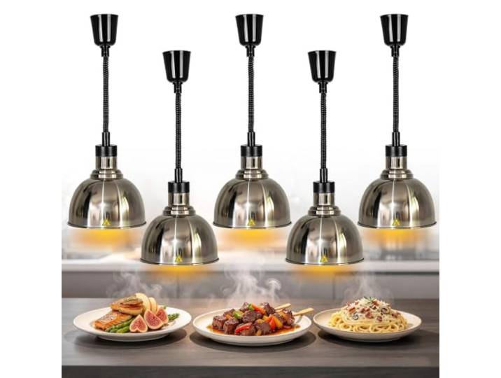 VFDZ Wärmelampe Küche Hängend, Höhenverstellbar 60-180cm(5,B-25cm) Wärmebrücke Gastronomie mit 250W Glühbirne, Warmhaltelampe für Restaurant, Buffet, Hotel und Catering, 250W 220V