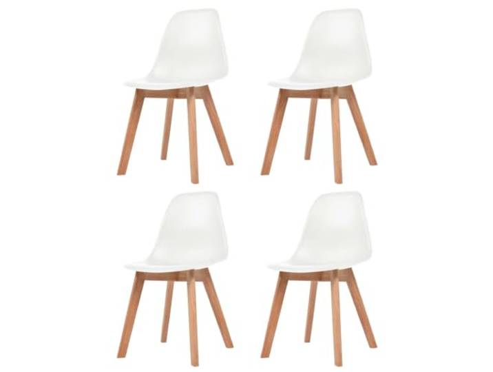 Coespram Esszimmerstühle 4er Set Weiß Küchenstuhl aus Kunststoff Ergonomische Schalenstühle mit Pflegeleichter Oberfläche und Stabilen Gummibaum Holzbeinen für Küche und Wohnbereich.