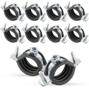 Poppstar Rohrschelle 1011136, Schraubrohrschelle, Set, Ø 26 - 28 mm, gummiert, verzinkt, Gewinde M8, 10 Stück