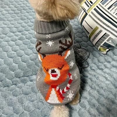 Uplifted Goods Cozy Christmas Knitted Pet Sweater Warm Holiday Outfit For Dogs And Cats grey m
