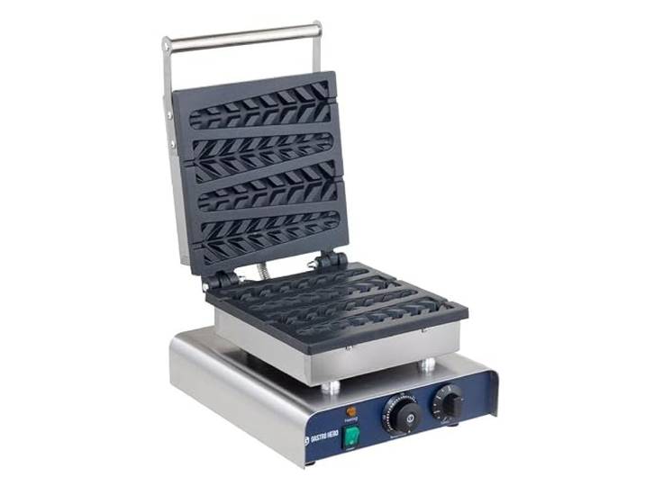 GastroHero Lolly-Waffeleisen, 4 Waffeln je Backvorgang, Edelstahl LW-ECO1 Profi-Waffeleisen, regelbare Temperatur 0°C bis 300°C , mit Drehknopf & Signalleuchte, 230V, praktischer Griff, Standfüße