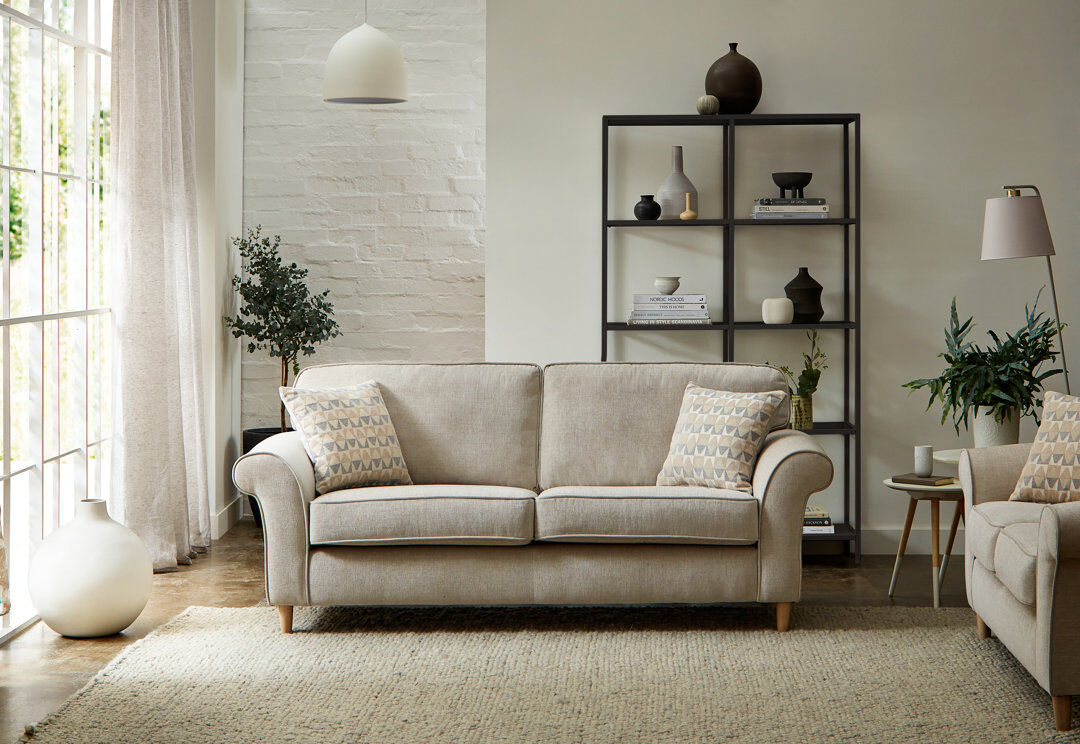 ClassicLiving Haan 3 Seater Scroll Arms Sofa Ecru 84cm H X 192cm W X 80cm D