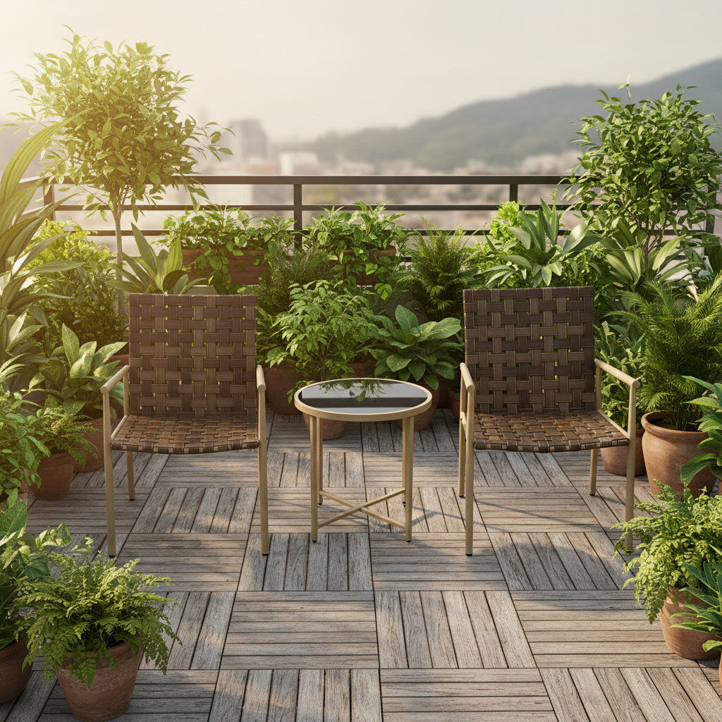 Furniture One 2 - Person Patio Dining Set Round Table Nature 2