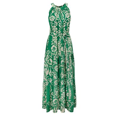 Sommerkleid ANISTON CASUAL, Damen, Gr. 36, N-Gr, Web, grün (grün, hellbeige), Web, Obermaterial: 100% Viskose, bedruckt, geblümt, figurumspielend knöchellang, Rundhals, Kleider Sommerkleid, mit extravagantem Blumendruck - jedes Teil ein Unikat
