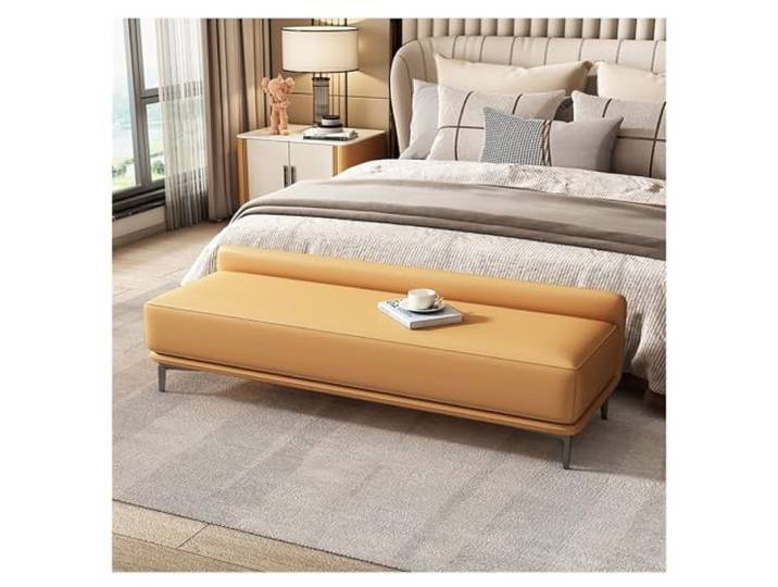 RUNZE765Z Dekorativ Eingangsbank, Ende der Bettbank, gepolstertes Leder(Orange,90 * 40 * 49cm)