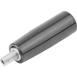 KONUSGRIFF DREHBAR GR.2 D=M08X13, D1=23, DUROPLAST SCHWARZ HOCHGLANZPOLIERT, KOMP:EDELSTAHL BLANK