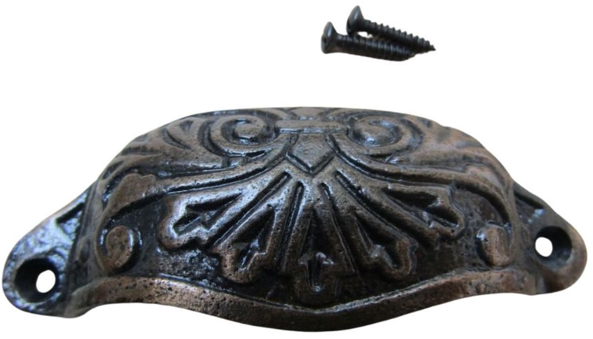 Ironmongery World Ornate Cup Pull Handle Antique Copper