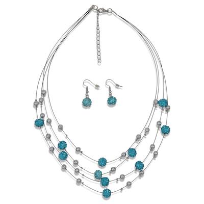 Ohrring und Ketten Set FIRETTI "Blue Crystal", blau (metallfarben, hellblau, hellblau), Schmuck_Sets, Damen, Metall, bunt, glitzernd, glänzend, mit Glasstein
