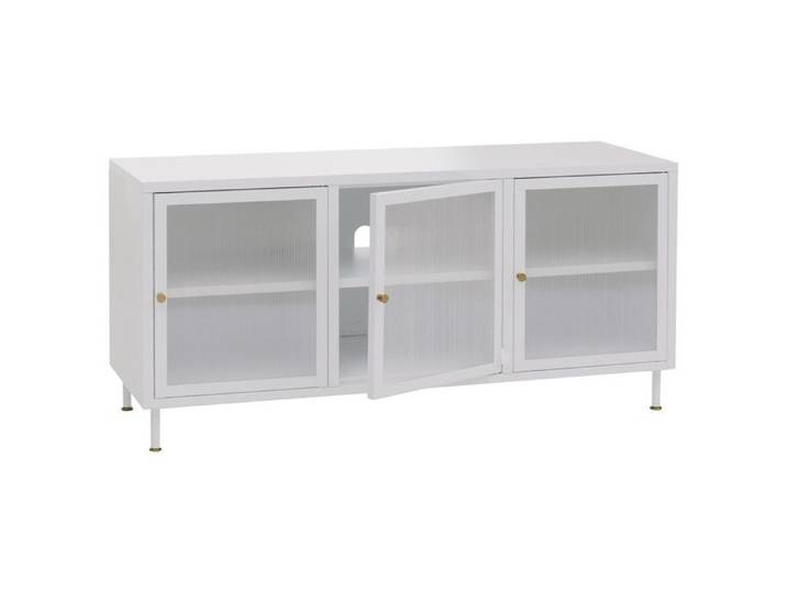 Meuble TV HWC-O87 meuble TV bas buffet portes compartiments de rangement style industriel métal verre cannage 58