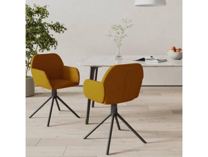 2 Drehbare Esszimmerstühle aus Samt Braun mit Armlehne, 360 Grad, Metall 360-Grad-Drehfunktion, Schaumstoffpolsterung, ergonomische Arm- und Rückenlehne, belastbar bis 110 kg, vielseitig