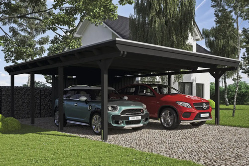 Doppelcarport SKAN HOLZ Emsland inkl. Pfostenanker, EPDM Folie, Abstellraum 613 x 846 cm anthrazit