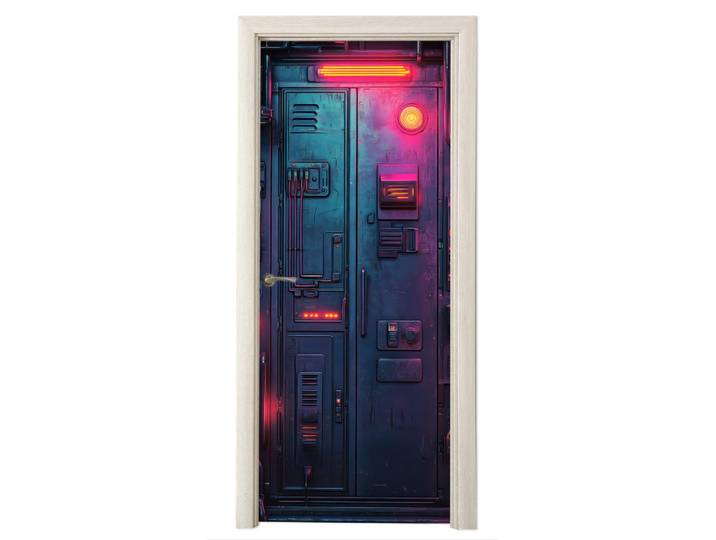 MuchoWow Türaufkleber Tür - Futuristisch - Blau - Rosa - Neon 90x215 cm - Türtapete, Anthrazit, Kunststoff, Rechteckig, 90x0.1 cm, Tapeten & Wandverkleidungen, Fototapeten