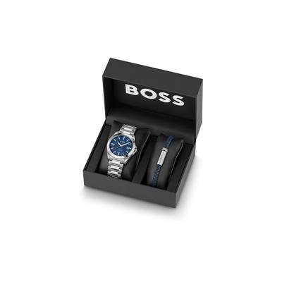 Quarzuhr BOSS "Strike Giftset", blau (silberfarben), Armbanduhren, Herren, Quarzuhr, Armbanduhr, Herrenuhr, Edelstahlarmband, Ideal auch als Geschenk