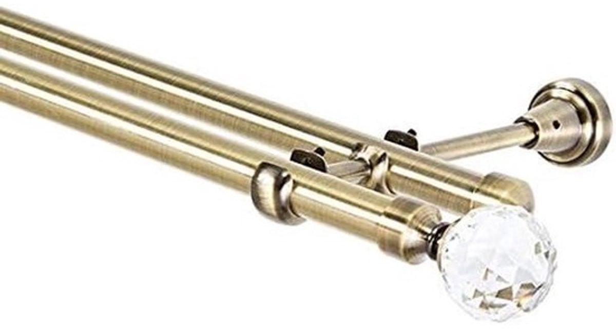Dubbele Gordijnroede 19mm Antiek Goud Compleet Set - 240 cm