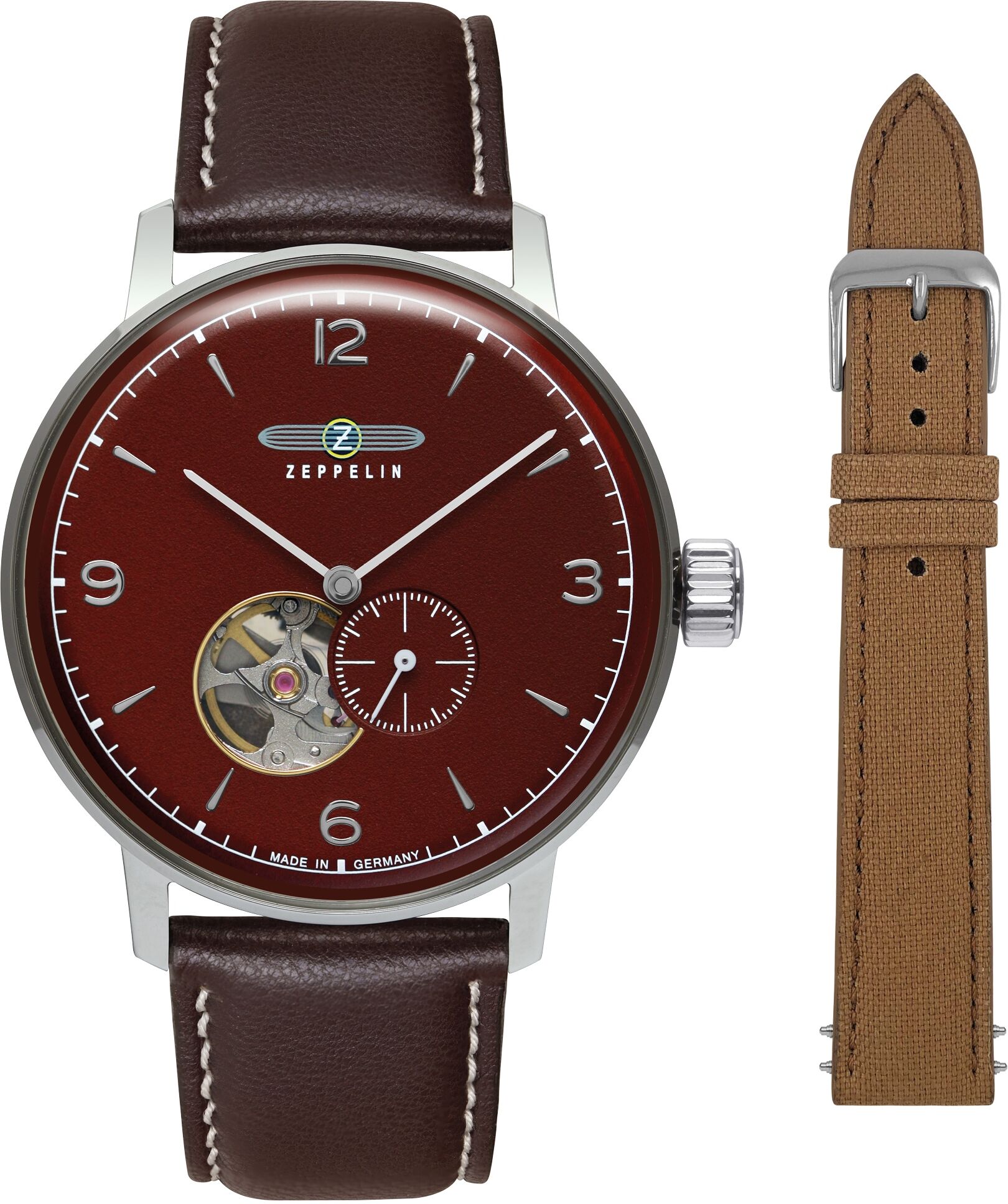 Automatikuhr ZEPPELIN "LZ 129 Hindenburg", braun (dunkelbraun, weinrot), Armbanduhren, Herren, silberfarben, Automatikuhr, Armbanduhr, Herrenuhr, Made in Germany, Mechanische Uhr