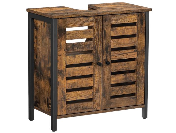 Meuble sous lavabo de rangement réglable marron et noir