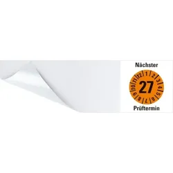 Dreifke® Kabelprüfplakette Nä. Prüftermin 27,orange,Folie,selbstkl.,57x25mm,60/Heft