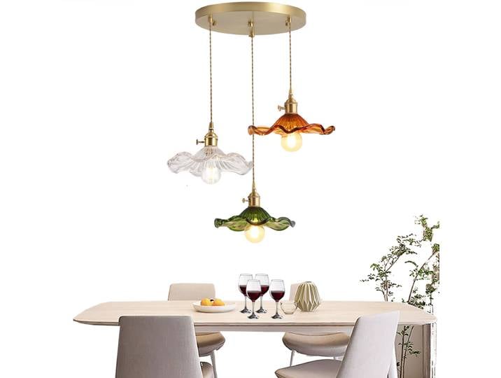 Moderne Simple feuille de Lotus pendentif lumières pour chambre salle à manger cuisine nordique Led verre suspension lampe vert marron verre clair plafonnier salon lustre de plafond lampe suspendue