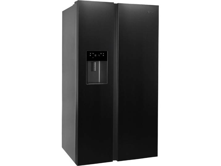 BAUKNECHT Side-by-Side SBS IW D90 Black, 179 cm hoch, 91 cm breit, Wasser- und Eiswürfelspender – Wasser, Crushed Eis & Eis jederzeit