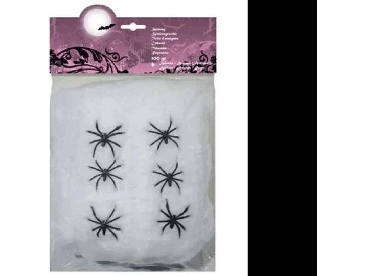 Twisk 74416 - Spinrag wit 100 gr. met 6 spinnen - Halloween decoratie