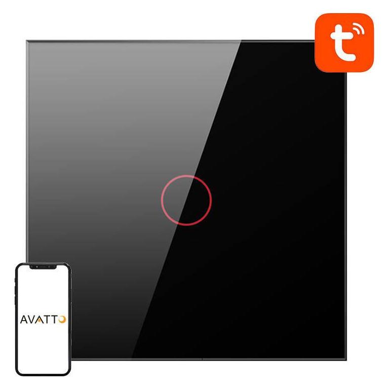 Avatto Touch-Lichtschalter WiFi TS02-EU-B1 Einzeln TUYA (schwarz) (TS02-EU-B1)