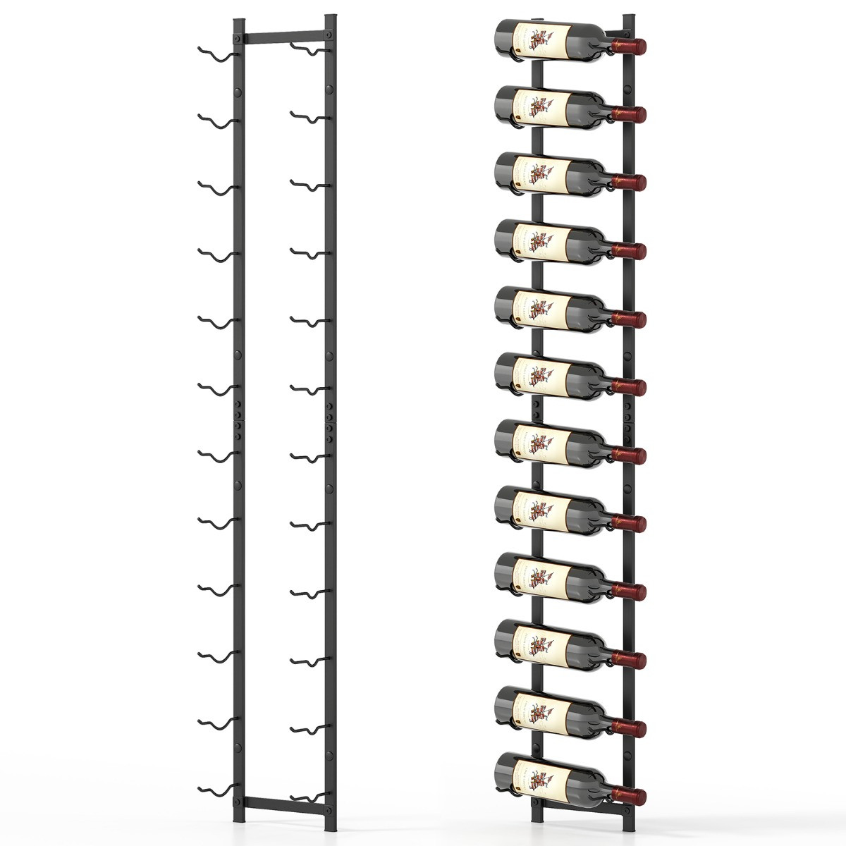 Costway Wijnrek voor de muur, Industrieel metaal, Zwart