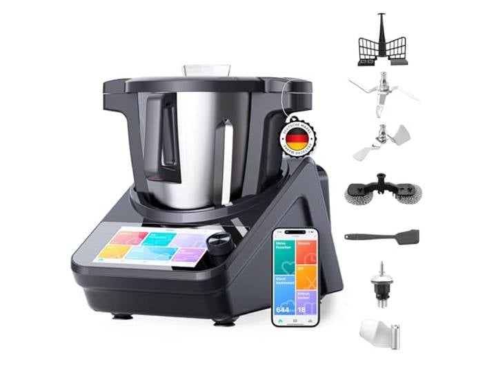 Lifenaxx Meister Koch Smart Küchenmaschine LX-050 – 3 L Edelstahlbehälter, WLAN & App-Steuerung, 7″ TFT-Touchscreen, 15 Automatikprogramme, Sous-Vide, Dampfgaren, Kneten, Wiegen, Fermentieren u. v. m.