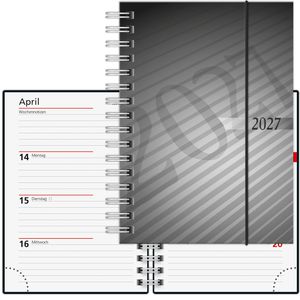 Rido-Ide Taschenkalender perfect/Technik grau, Jahr 2027, 1 Woche auf 2 Seiten, Hardcover, A6