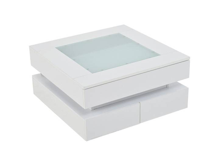 Modfu Couchtisch 70/70/35 cm mit LED-Beleuchtung, 3 Schubladen und Glastischplatte, Weiß, 70x35x70 cm, Wohnzimmer, Wohnzimmertische, Couchtische
