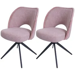 Mendler 2er-Set Esszimmerstuhl HWC-N72, Polster-Küchenstuhl, drehbar Auto-Return, Stoff/Textil (420g/m2) Öko-Tex ~ rosa
