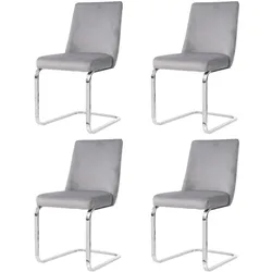 OKWISH Samt-Esszimmerstuhl Grau mit silberfarbenen Metallbeinen, Rautenlehne, 4er-Set, 58x45x86 cm
